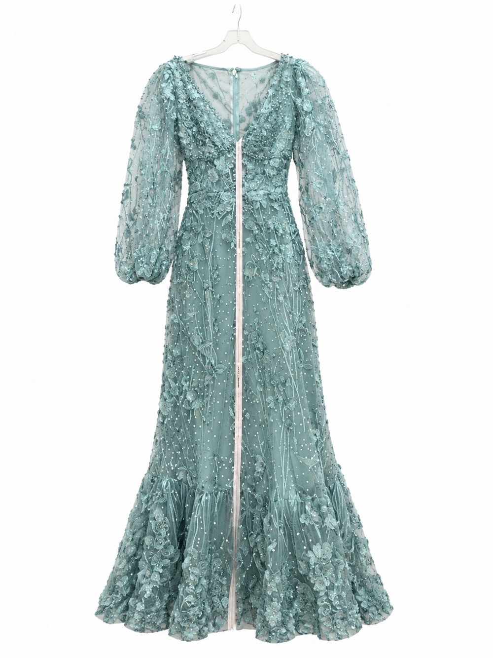 Embroidered V-Neck Maxi Dress in Sage Green - Picture 3 of 6
